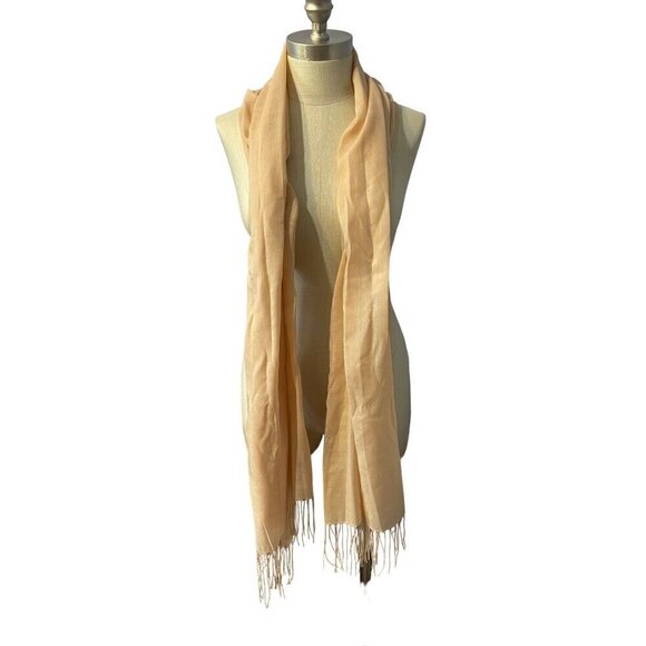 Simply Chic Tan Beige Shawl with Fringe 26” x 78” NWT - Picture 3 of 8